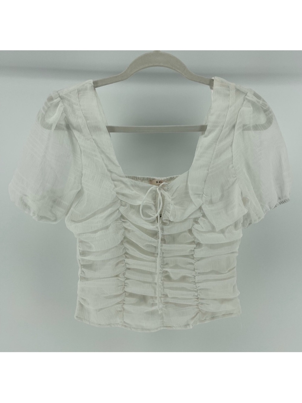 NWT Mi Ami Milkmaid Ruched Front Puff Sleeve Top in White, Women's Small